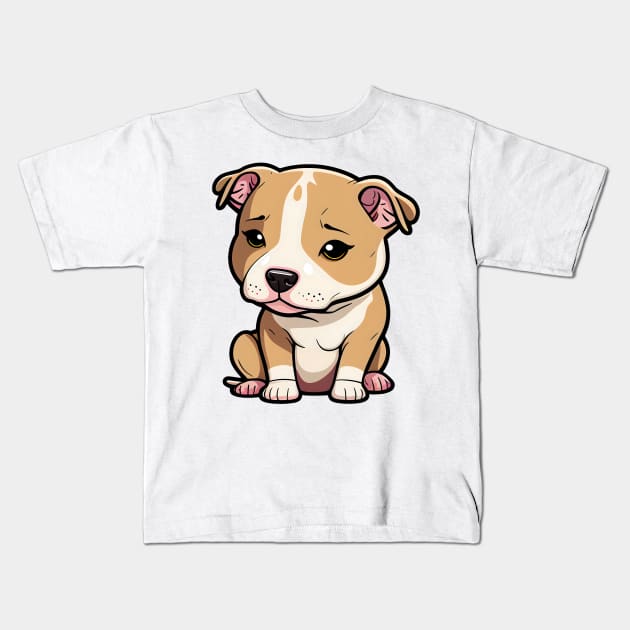 Cute Adorable Kawaii Brown Pitbull Terrier Kids T-Shirt by designs4days